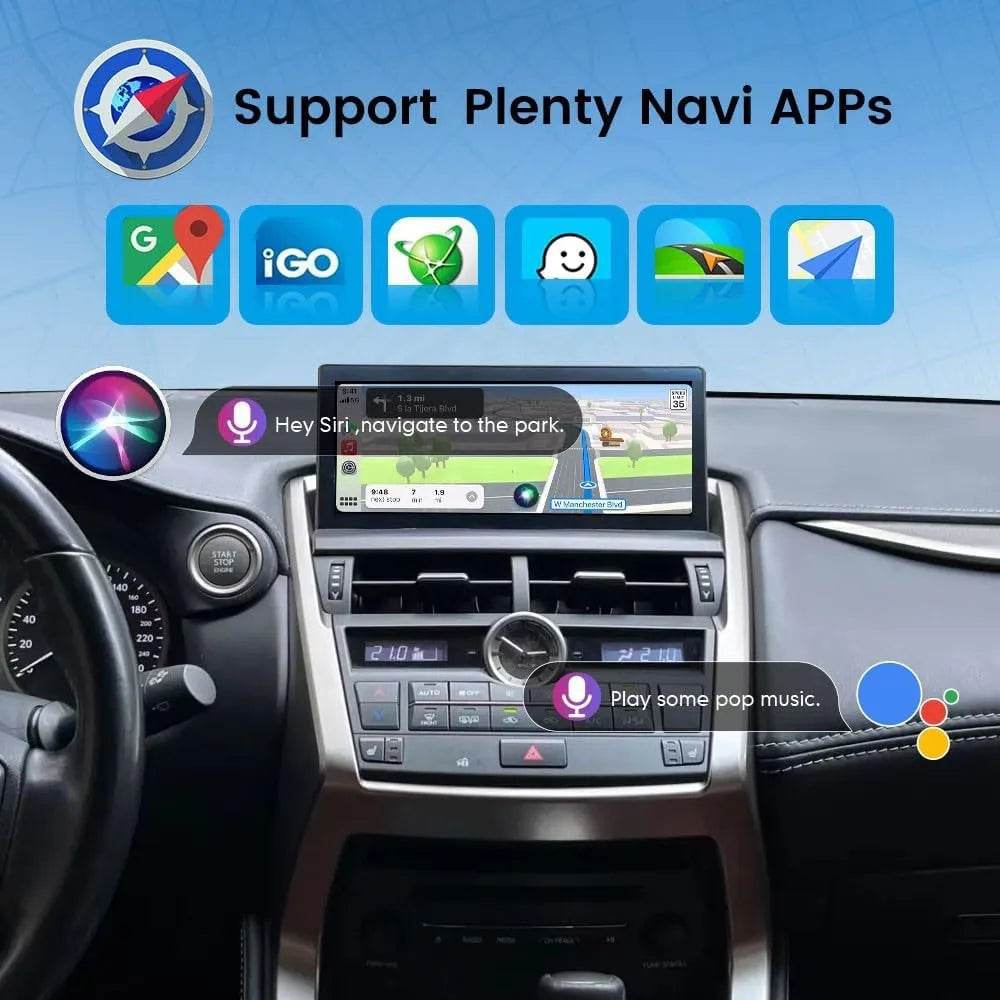 GPS navigation map screen with Siri and Google Assistant voice control support for Lexus NX.