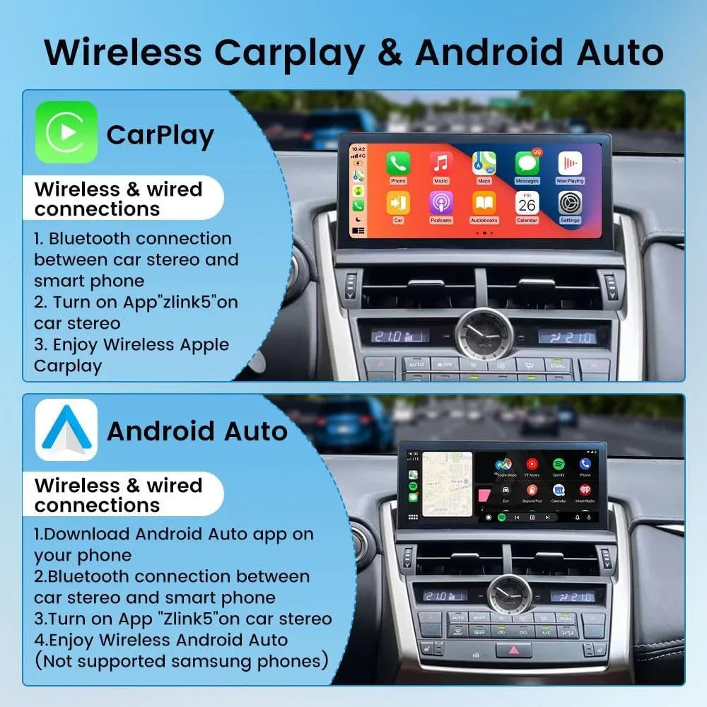 Wireless Apple CarPlay and Android Auto setup guide using Zlink5 app on Lexus NX head unit.