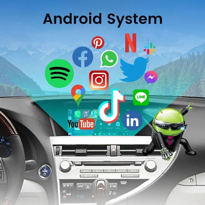 Lexus RX smart head unit running Android system with access to Google Play Store apps like YouTube, Spotify, and Netflix.