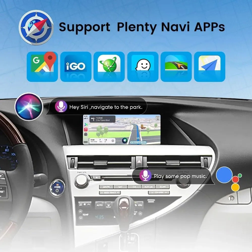 Lexus RX Android multimedia display supporting multiple navigation apps and Siri or Google Assistant voice commands.