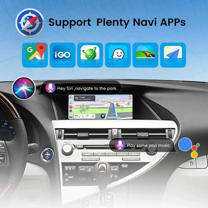 Lexus RX Android multimedia display supporting multiple navigation apps and Siri or Google Assistant voice commands.