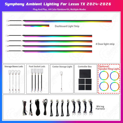 Lexus TX 2024-2026 ambient lighting kit with optional illuminated speaker rings