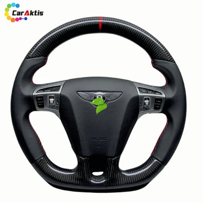 High-end Bentley Continental GT custom steering wheel upgrade with glossy twill weave carbon fiber and ultra-soft Nappa genuine leather for a comfortable luxury grip.