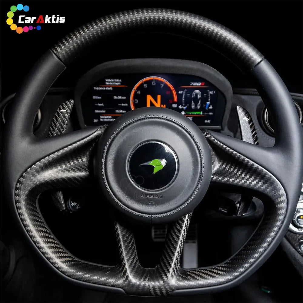 McLaren 720S Custom Steering Wheel, crafted from gloss carbon fiber and premium black leather.