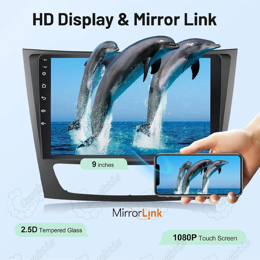 9 inch 1080P HD touchscreen head unit with 2.5D tempered glass and smartphone MirrorLink function for Mercedes Benz