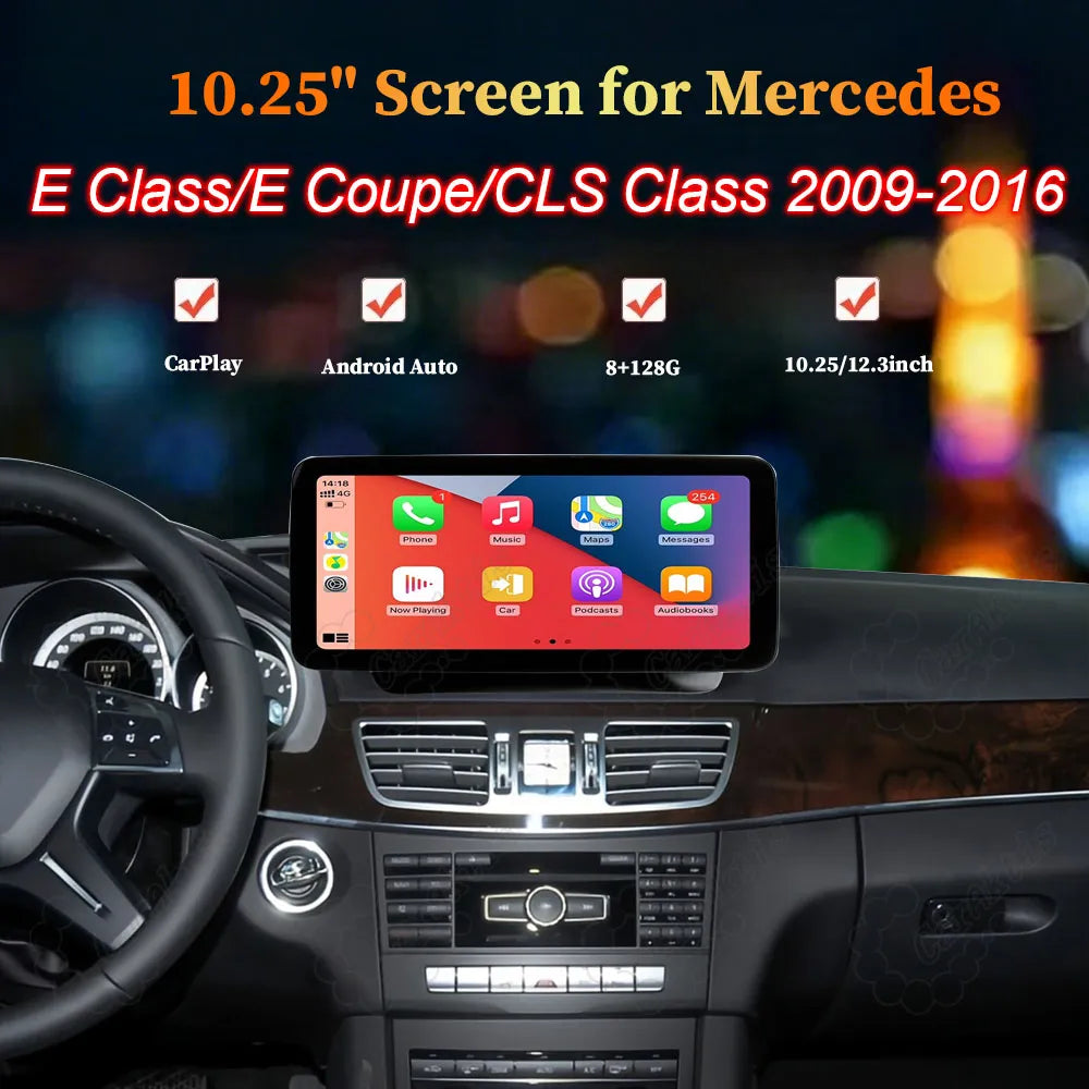12.3 inch Android 13 touchscreen car stereo upgraded dashboard display for Mercedes Benz E Class W212 S212 and CLS Class W218 2009-2016