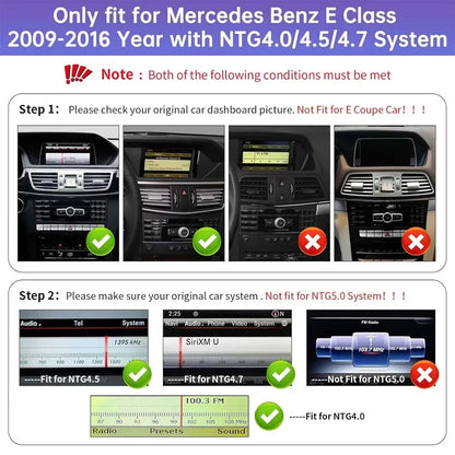 Mercedes Benz E Class 2009-2016 original dashboard and NTG 4.0 4.5 4.7 system compatibility check guide for Android head unit