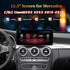 Product configuration specifications for Mercedes-Benz W205 C/GLC Class 12.3-inch Android touchscreen radio upgrade, featuring 8-core CPU, wireless CarPlay, Android Auto, DSP sound, and plug-and-play installation.