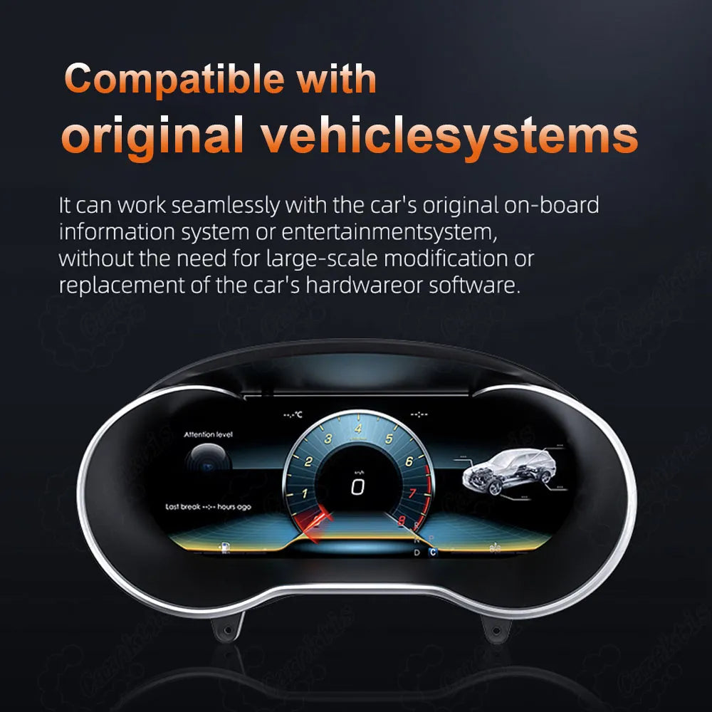 Caraktis digital instrument cluster for Mercedes-Benz W205 C-Class and X253 GLC showing seamless OEM infotainment system integration without extra modification.