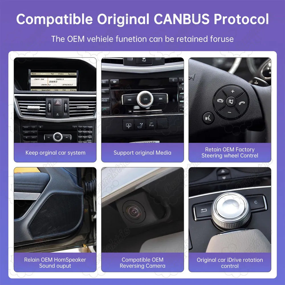 Mercedes Benz W212 12.3 inch screen features: retain original OEM system, wireless CarPlay, wireless Android Auto, and Android 13 system