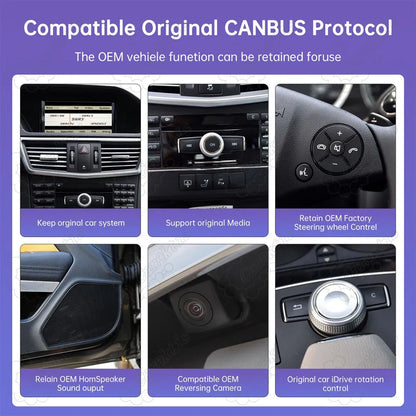 Mercedes Benz W212 12.3 inch screen features: retain original OEM system, wireless CarPlay, wireless Android Auto, and Android 13 system