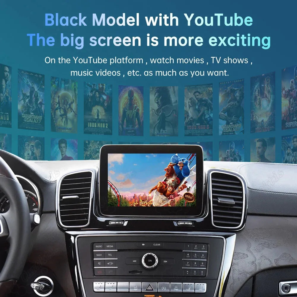 The big dashboard screen playing cartoon movies and streaming videos using the YouTube platform option.