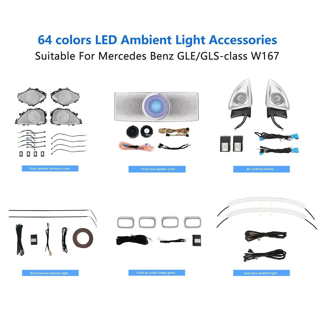 LED Ambient Light Full Set for Mercedes W167 X167 GLE/GLS 2020-2025 | Rotary Tweeters &amp; Luminous Vents