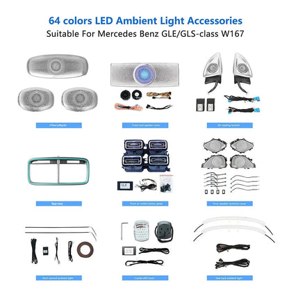 LED Ambient Light Full Set for Mercedes W167 X167 GLE/GLS 2020-2025 | Rotary Tweeters &amp; Luminous Vents