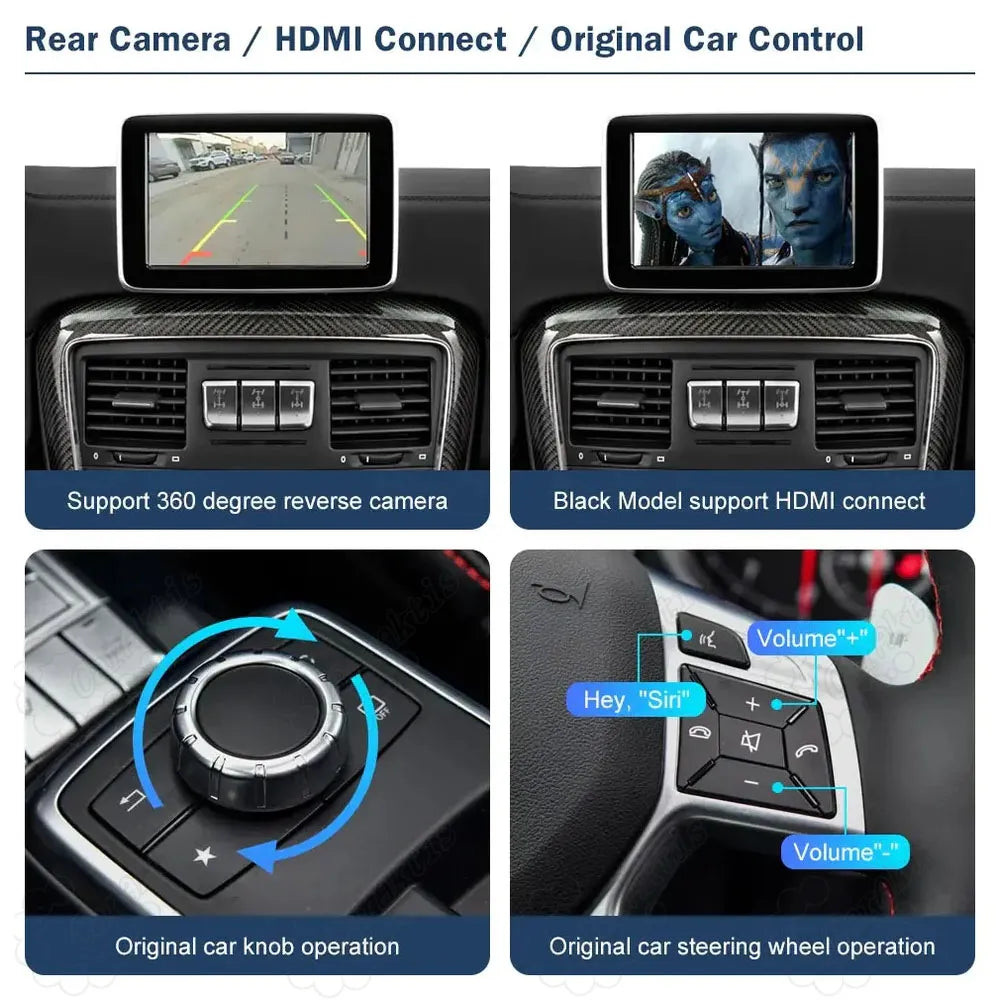 Supporting 360 degree reverse camera, HDMI video connection, original console knob operation, and steering wheel control.
