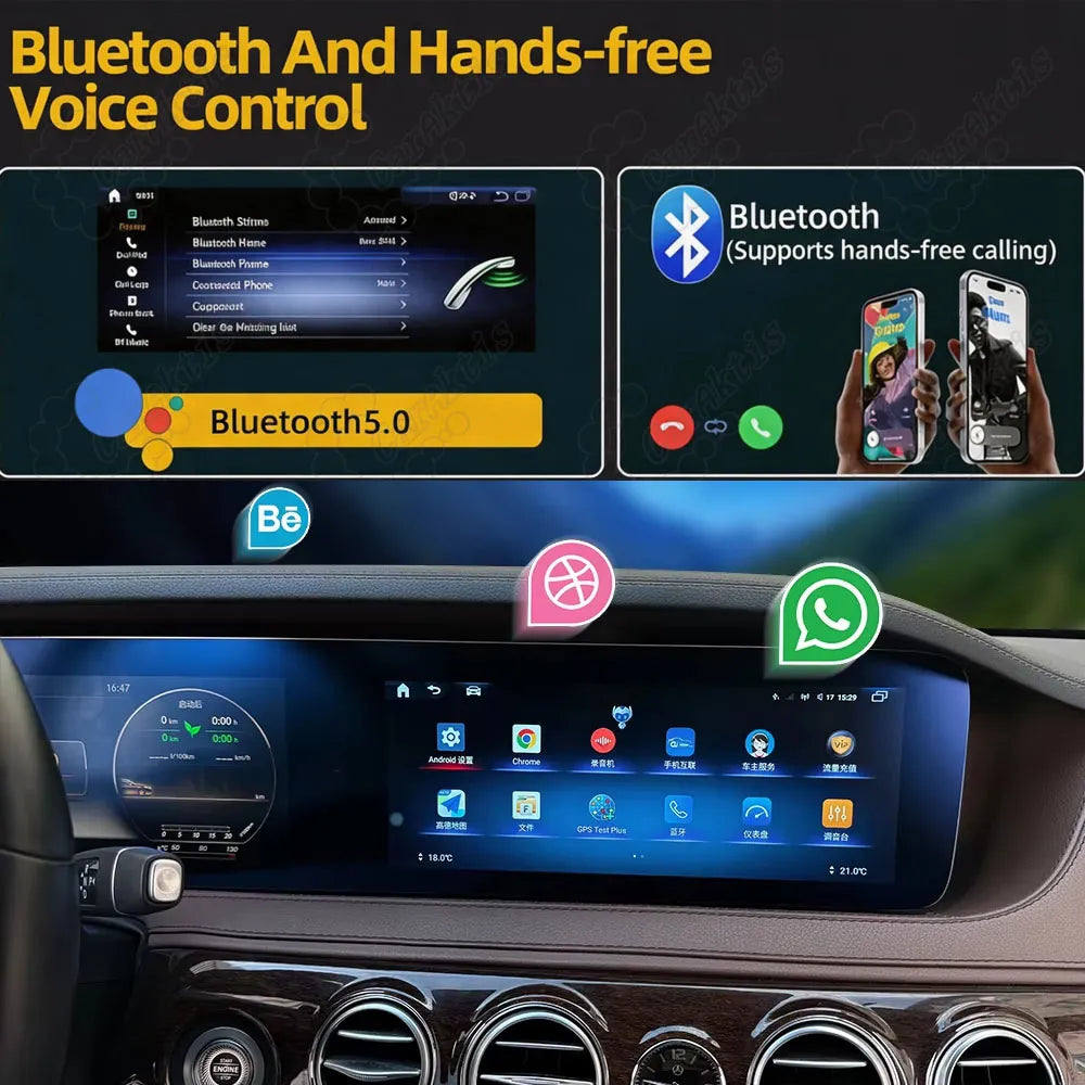 Mercedes-Benz S-Class W222 dashboard with Bluetooth 5.0 hands-free calling and smart voice control interface.