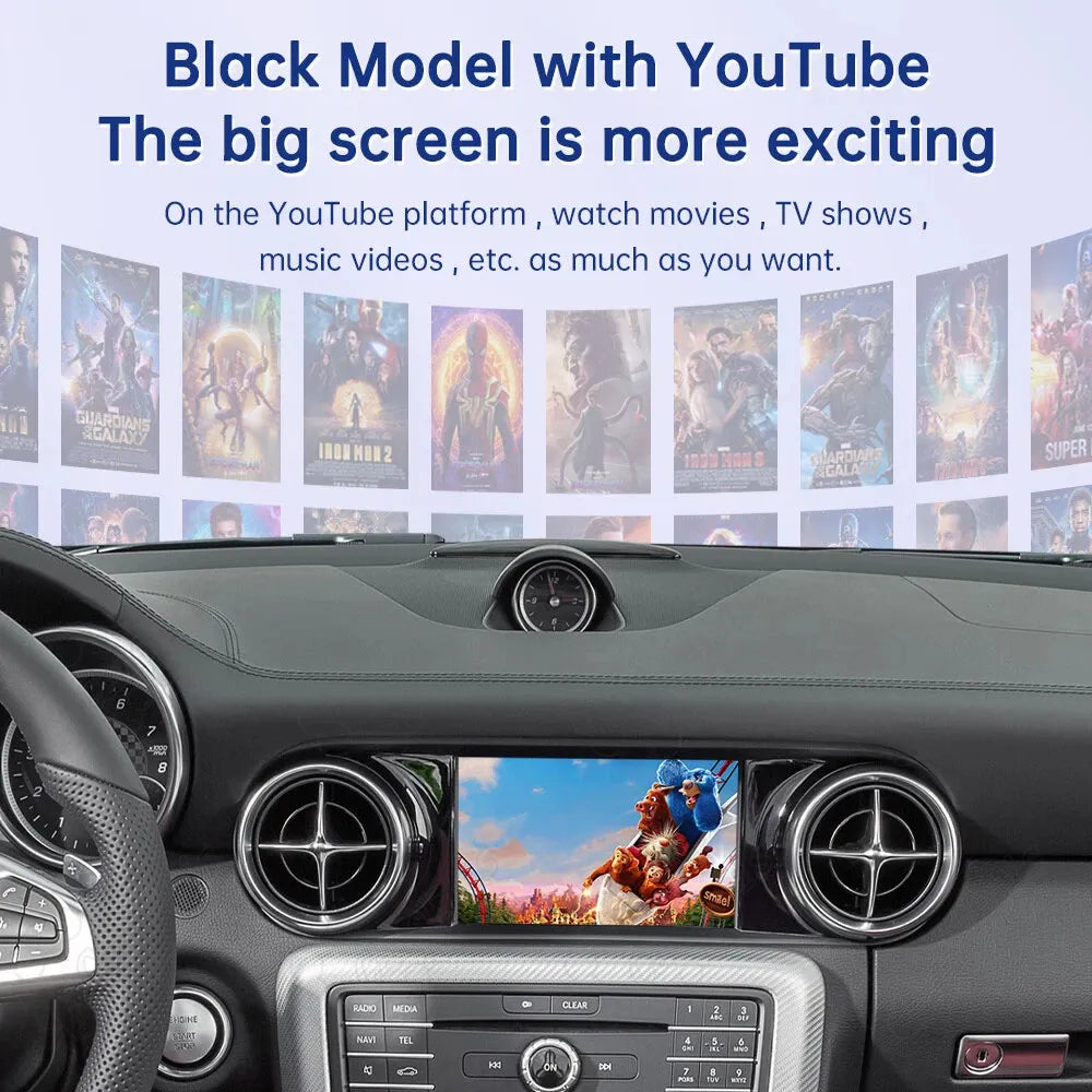Watching YouTube movies and TV shows on the upgraded Mercedes Benz big dashboard screen with the smart video interface.