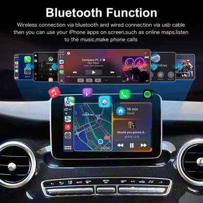 Bluetooth and USB cable connection interface enabling iPhone apps, online music streaming, and maps navigation on the vehicle head unit.