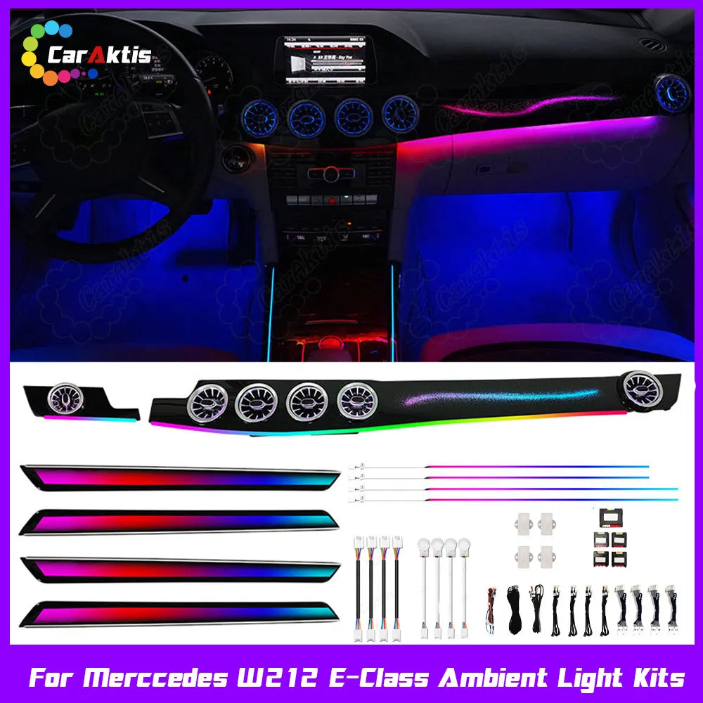 Mercedes-Benz E-Class W212 ambient lighting kit with illuminated air vents, designed for 2010–2015 models.