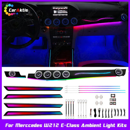 Mercedes-Benz E-Class W212 ambient lighting kit with illuminated air vents, designed for 2010–2015 models.
