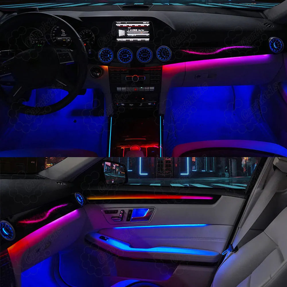 Mercedes-Benz W212 dashboard ambient lighting upgrade with a refined illuminated interior.