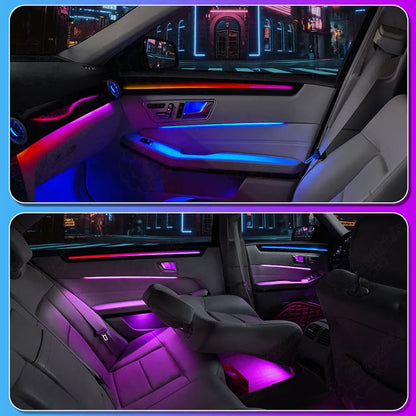 Mercedes-Benz E-Class W212 door panel ambient lighting showcasing the upgraded interior at night.
