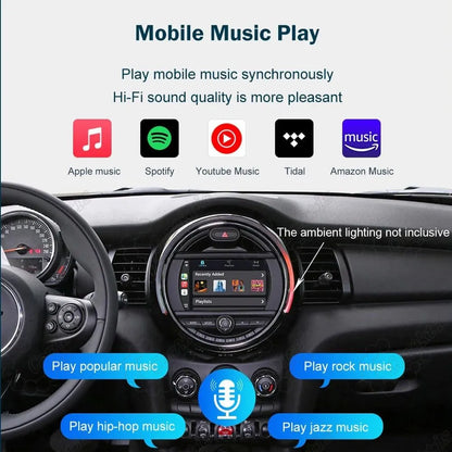 Mobile Hi-Fi music playback supporting Apple Music, Spotify, Youtube Music, Tidal, and Amazon Music on Mini Cooper head unit