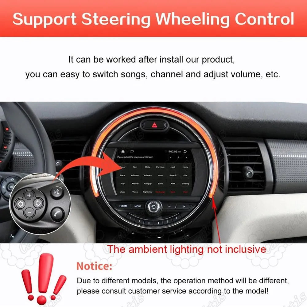 Steering wheel control compatibility for Mini Cooper head unit to easily switch songs, channels, and volume
