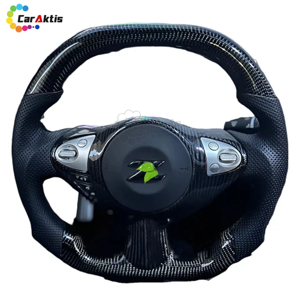Unique honeycomb weave carbon fiber steering wheel for 2009-2020 Nissan 370Z with black leather.