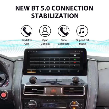 Bluetooth 5.0 connection interface on 12.3-inch head unit showing handsfree dialing and contacts sync
