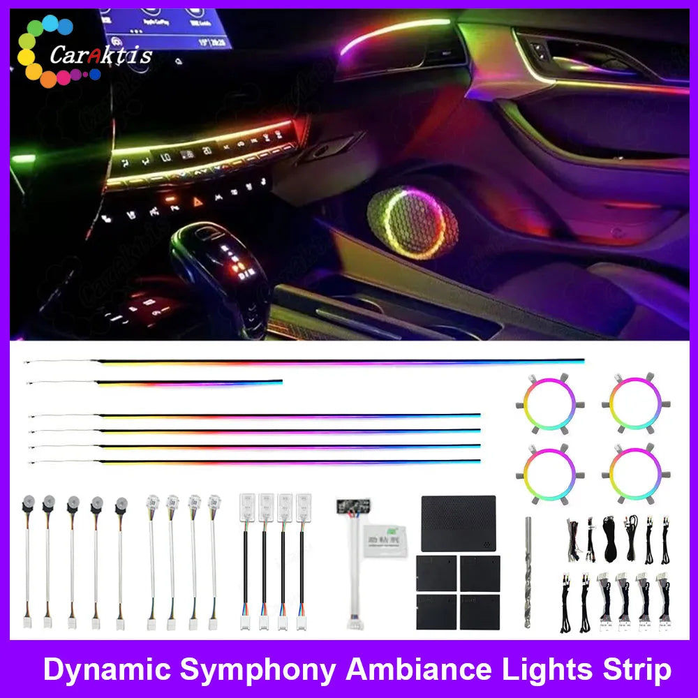 Caraktis 64 Color RGB Dynamic Symphony Car Ambient Light Interior Guide LED Strip Light Decoration Atmosphere Lamp
