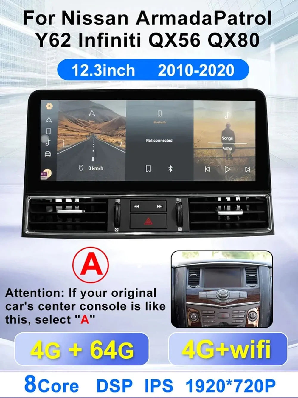12.3" Android Car Radio for Nissan Patrol Y62 Armada &amp; Infiniti QX56 QX80 2010-2020 - Wireless CarPlay &amp; Android Auto, GPS, DSP, 360 Camera Support
