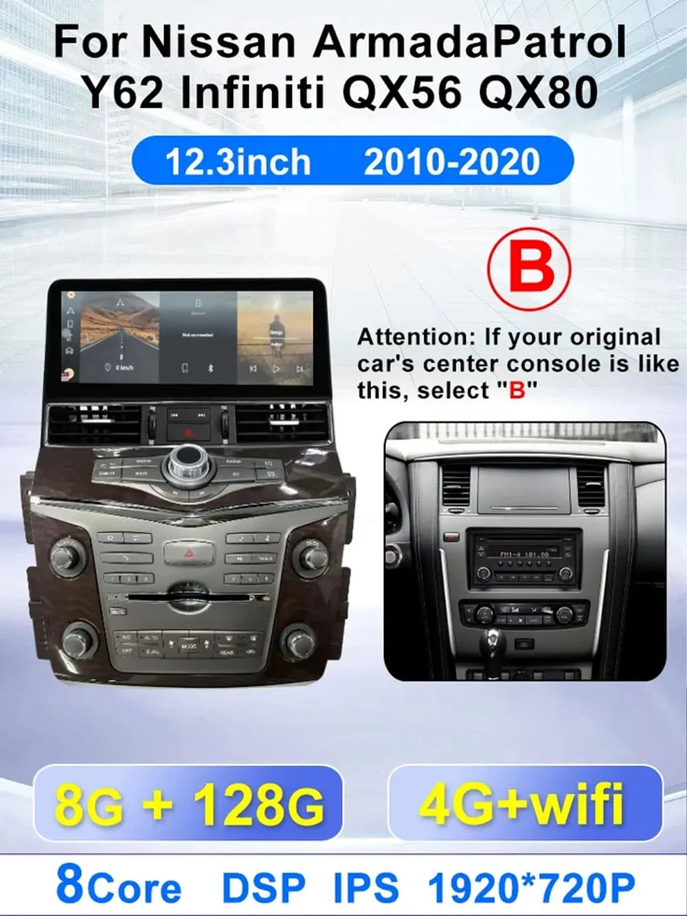 12.3" Android Car Radio for Nissan Patrol Y62 Armada &amp; Infiniti QX56 QX80 2010-2020 - Wireless CarPlay &amp; Android Auto, GPS, DSP, 360 Camera Support