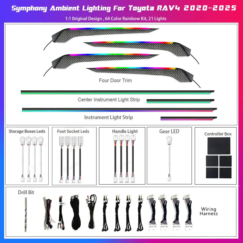 Plug and play wiring harness for Toyota ambient lighting kit no cutting required
