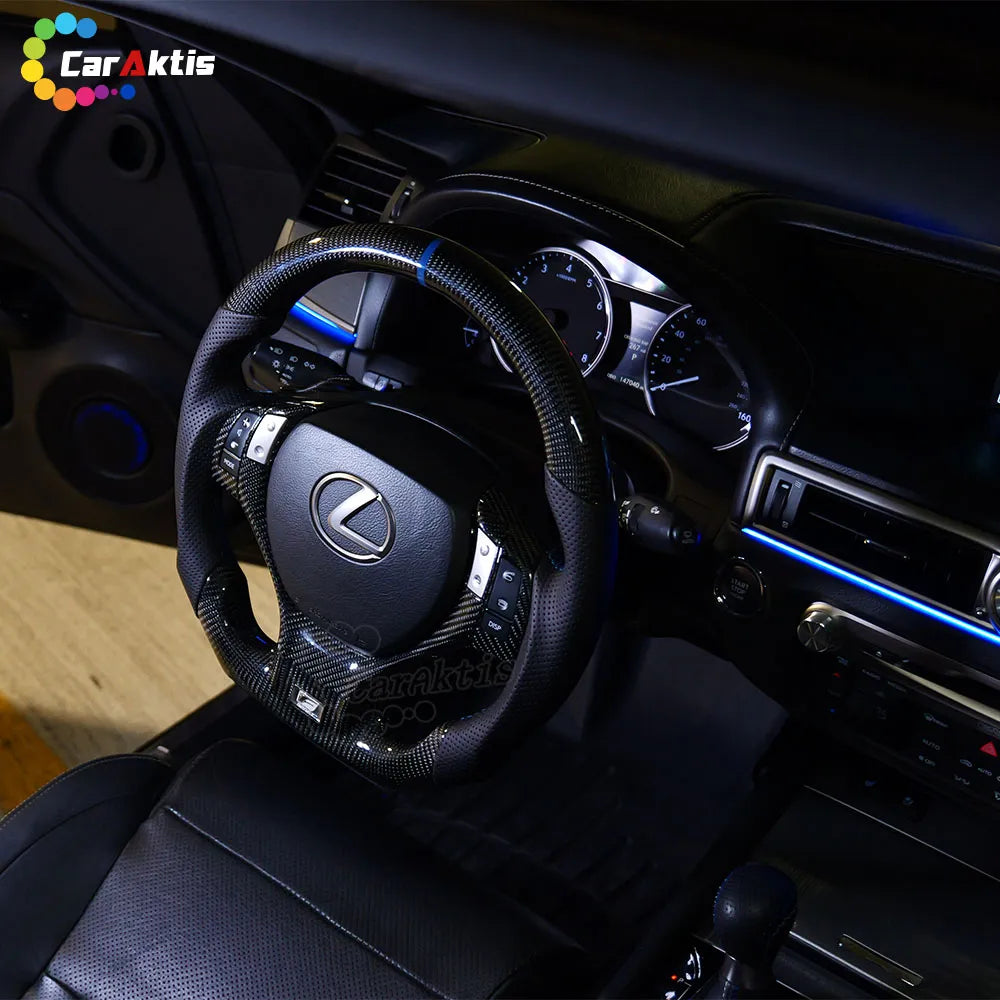 Premium interior upgrade for Lexus: a full carbon fiber steering wheel with perforated leather, designed for 2013-2025 GS models.