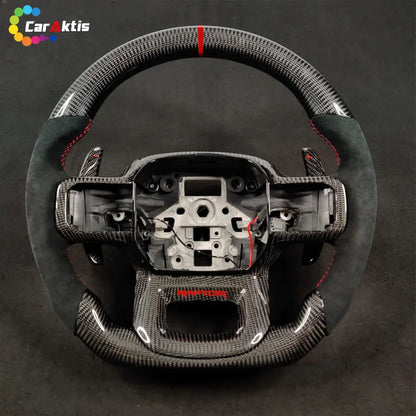 RAM 1500/2500 HD Custom Steering Wheel - Carbon Fiber &amp; Alcantara with Red Center Stripe.