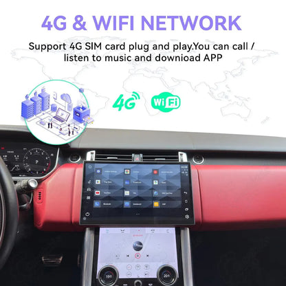 Range Rover touchscreen display supporting 4G SIM card plug-and-play and WiFi connection.