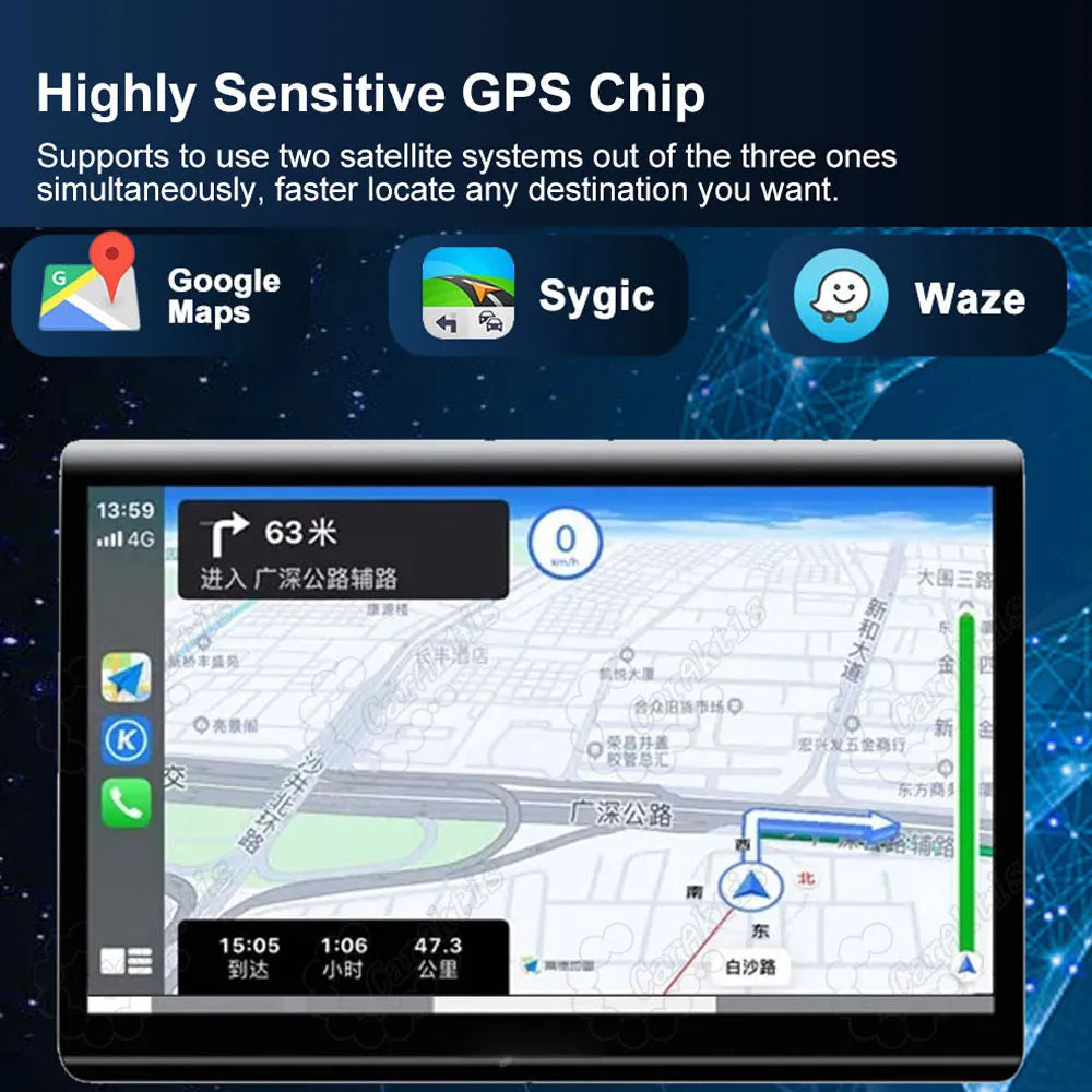 High-sensitivity GPS chip supporting Google Maps, Sygic, and Waze navigation apps on Range Rover infotainment screen.
