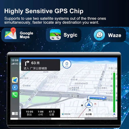 High-sensitivity GPS chip supporting Google Maps, Sygic, and Waze navigation apps on Range Rover infotainment screen.