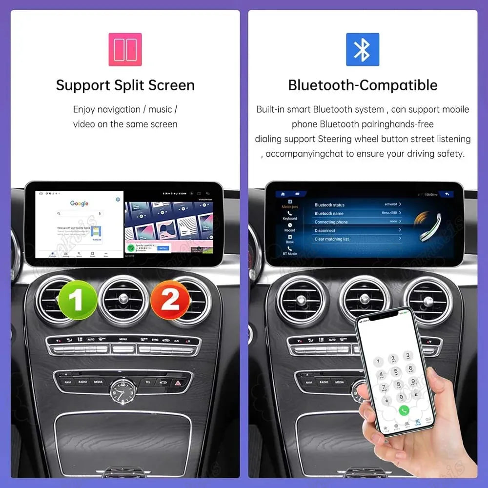 Dual screen split-display navigation and Bluetooth hands-free calling feature for Mercedes Benz C/GLC class