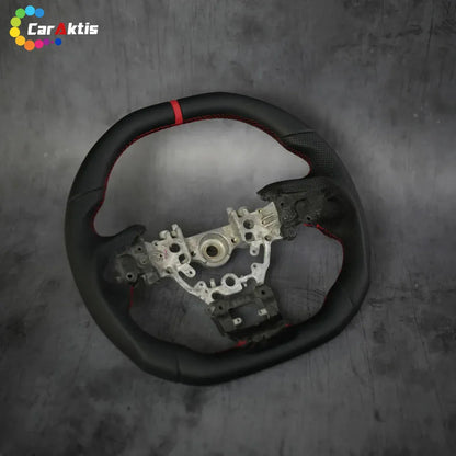 Bare Core Custom Steering Wheel for Subaru WRX 2022+ featuring Black Perforated Leather and Red Center Stripe.