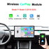 Wireless Apple CarPlay and Android Auto retrofit module for Tesla Model Y and Model 3 with AirPlay support.
