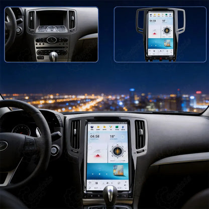 Before and after installation comparison of vertical Android touchscreen head unit in car dashboard