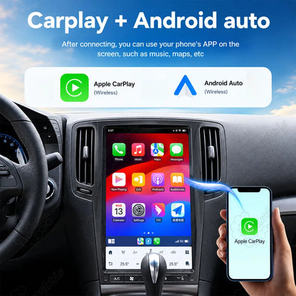 Wireless Apple CarPlay and Android Auto integration on Tesla style vertical touchscreen car stereo