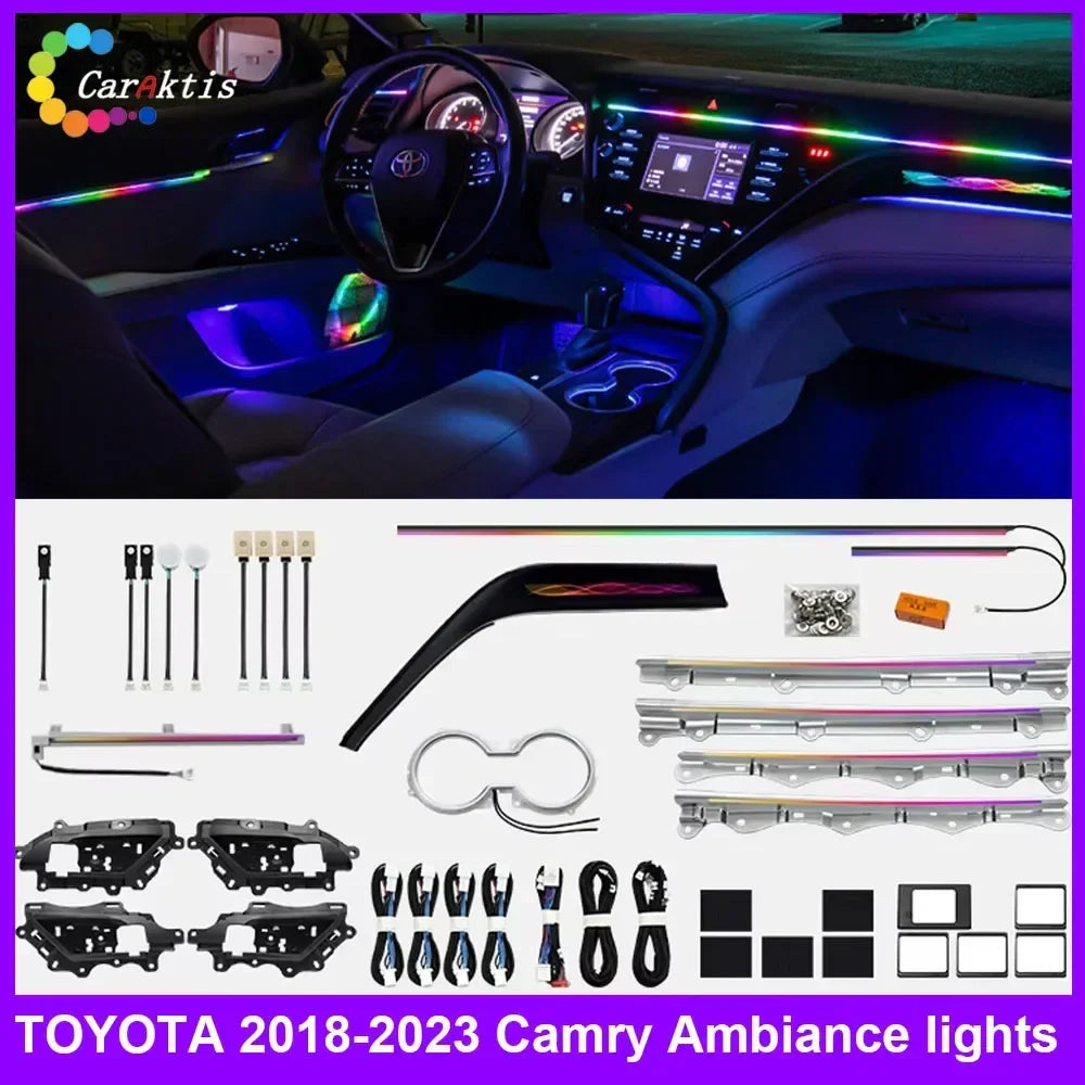 64-color dynamic ambient lighting kit for 2018-2024 Toyota Camry interior.