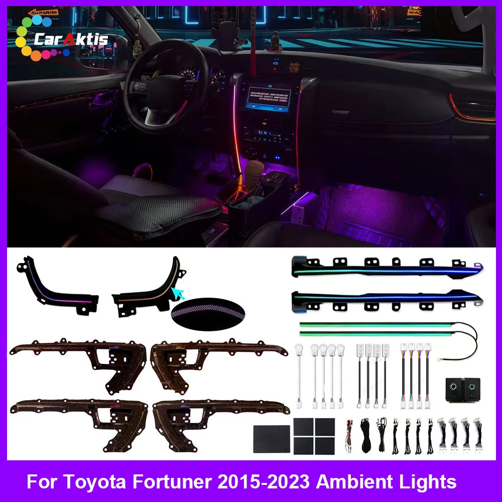 Premium RGB LED interior ambient light upgrade for Toyota Fortuner 2016-2023 by Caraktis.