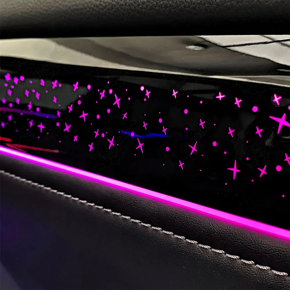 Detailed view of the starry laser-engraved texture on electroplated door trim for Toyota Highlander 2020-2026 when powered off