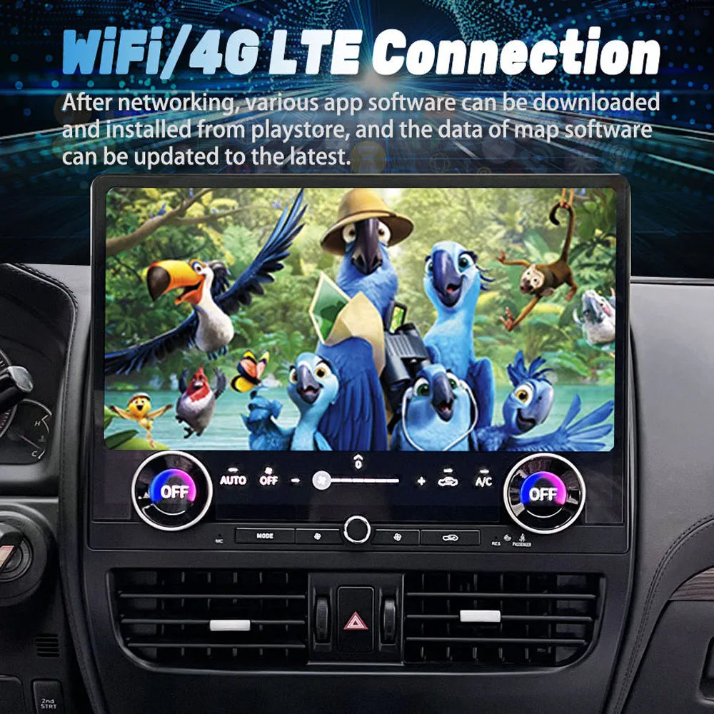 Large 16.8 inch Android car radio for Lexus GX470 and Toyota Prado 120 with WiFi and 4G LTE connection for app streaming.