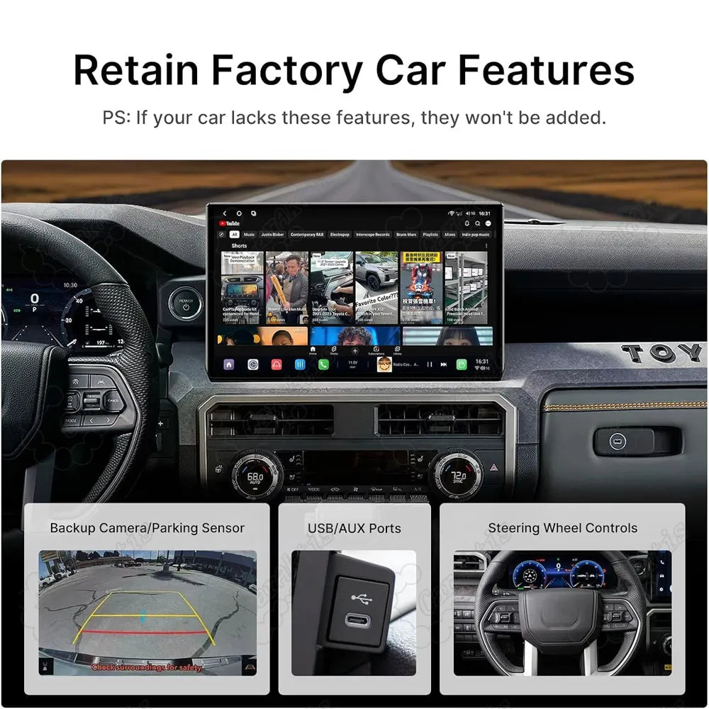 Retains OEM factory features including backup camera, USB ports, and steering wheel controls