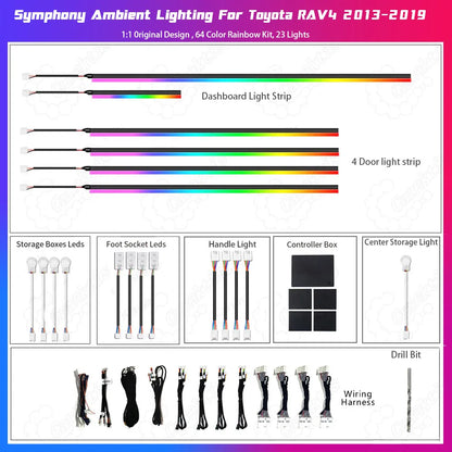 Ultra-thin hidden LED light strips for car interior, high-quality flexible atmosphere lighting for Toyota RAV4.